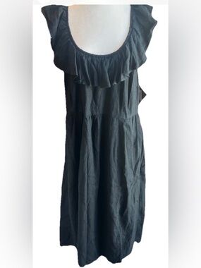 NEW AVA & VIV Black Ruffle Scoop Neck Linen Blend Midi Sundress Size 1X